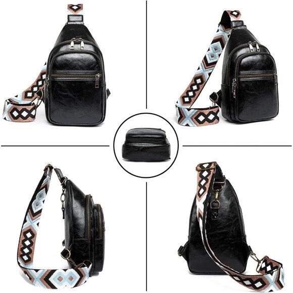 Sling Leather Bags For Women Black2 - Picture 2 of 5